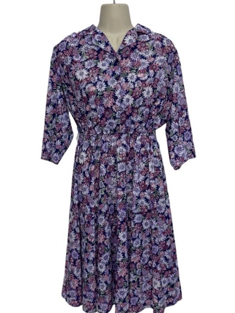 Womens Vtg CALIFORNIA LOOKS Dress Size 10p 80s style 3/4 sleeve collared button